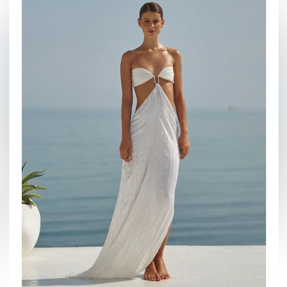 Baobab Collection White Cut Out Backless Resort Gown Maxi Dress Size Medium NWT